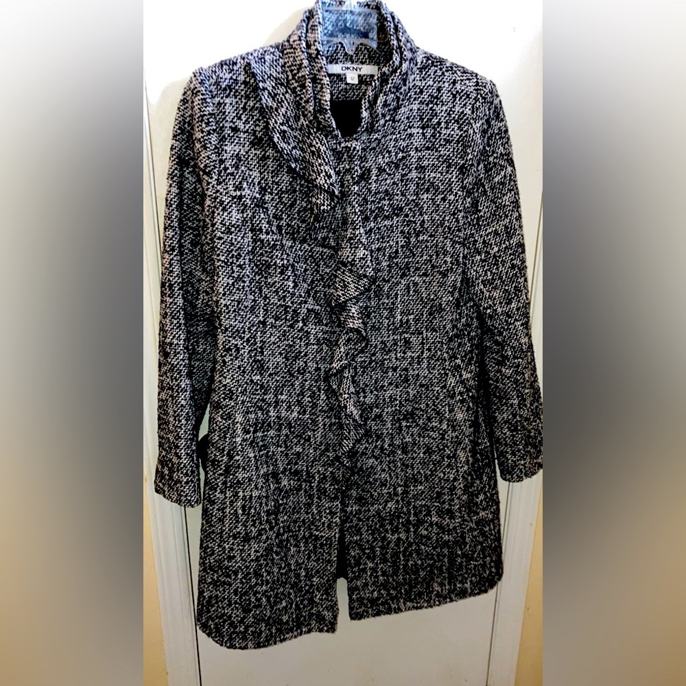 Women's DKNY Black and White Tweed Coat